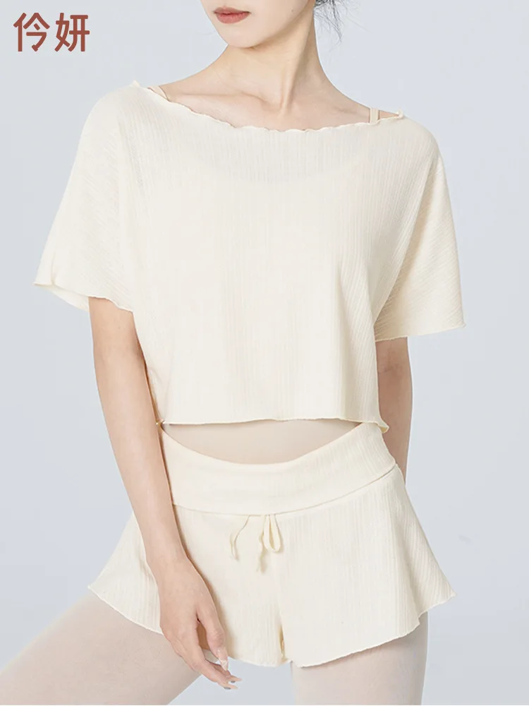 

Women Dance Tops Loose Dance Soft Yoga Ballet ShortSleeve Blouse Modern Dance Off Shoulder Shirts Adult Teen Sport Training Wear