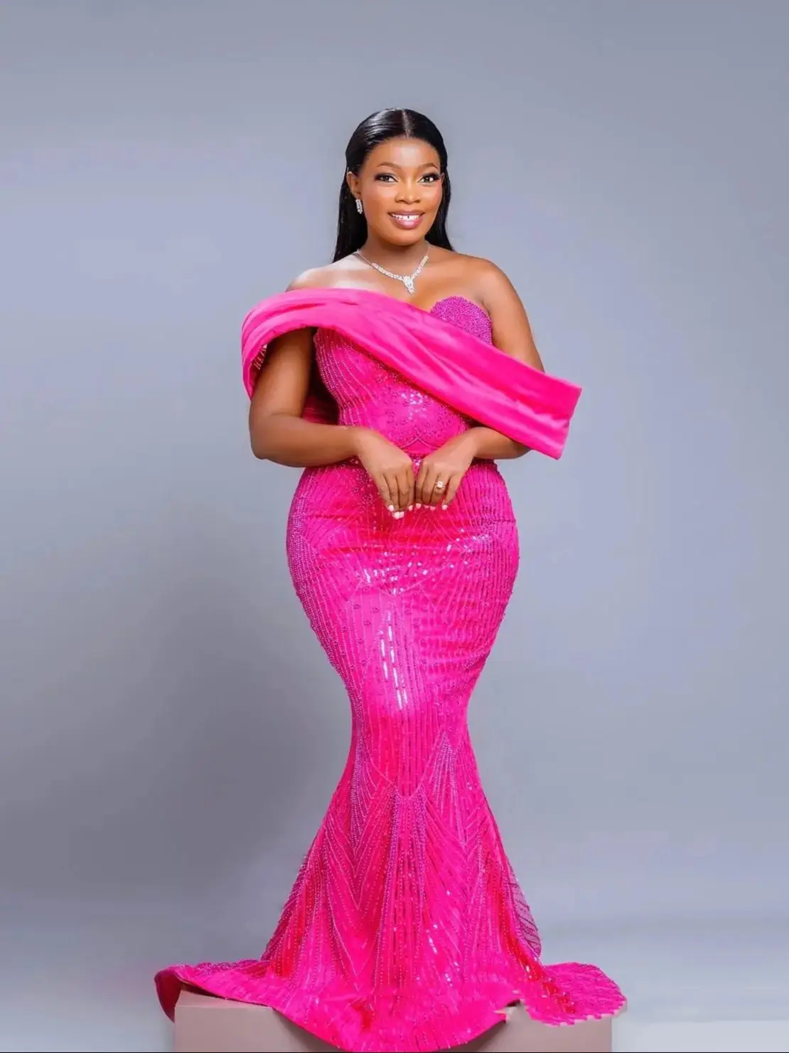 

Роскошные ярко-розовые вечерние платья, раструб Aso Ebi, роскошное кружевное платье для выпускного вечера, расшитое бисером и блестками, вечерние платья русалки, милая