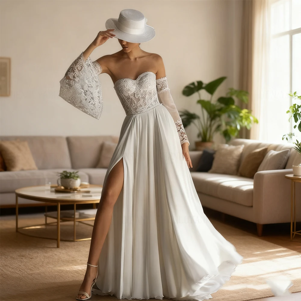 

Bohemia Chiffon Wedding Dresses Sweetheart A-line Long Wedding Bride Dress Side Split Sexy Dress For Wome 2025 Vestidos De Novia
