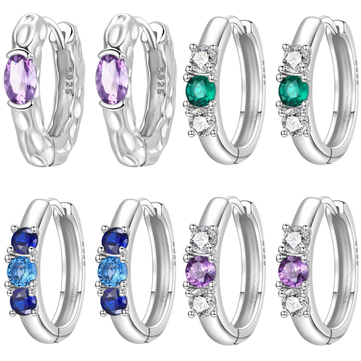 PANPOKI S925 Sterling Silver Purple Simple Dreamy Earrings Hoop Earrings Women Jewelry Original Party Trendy Anniversary Gifts