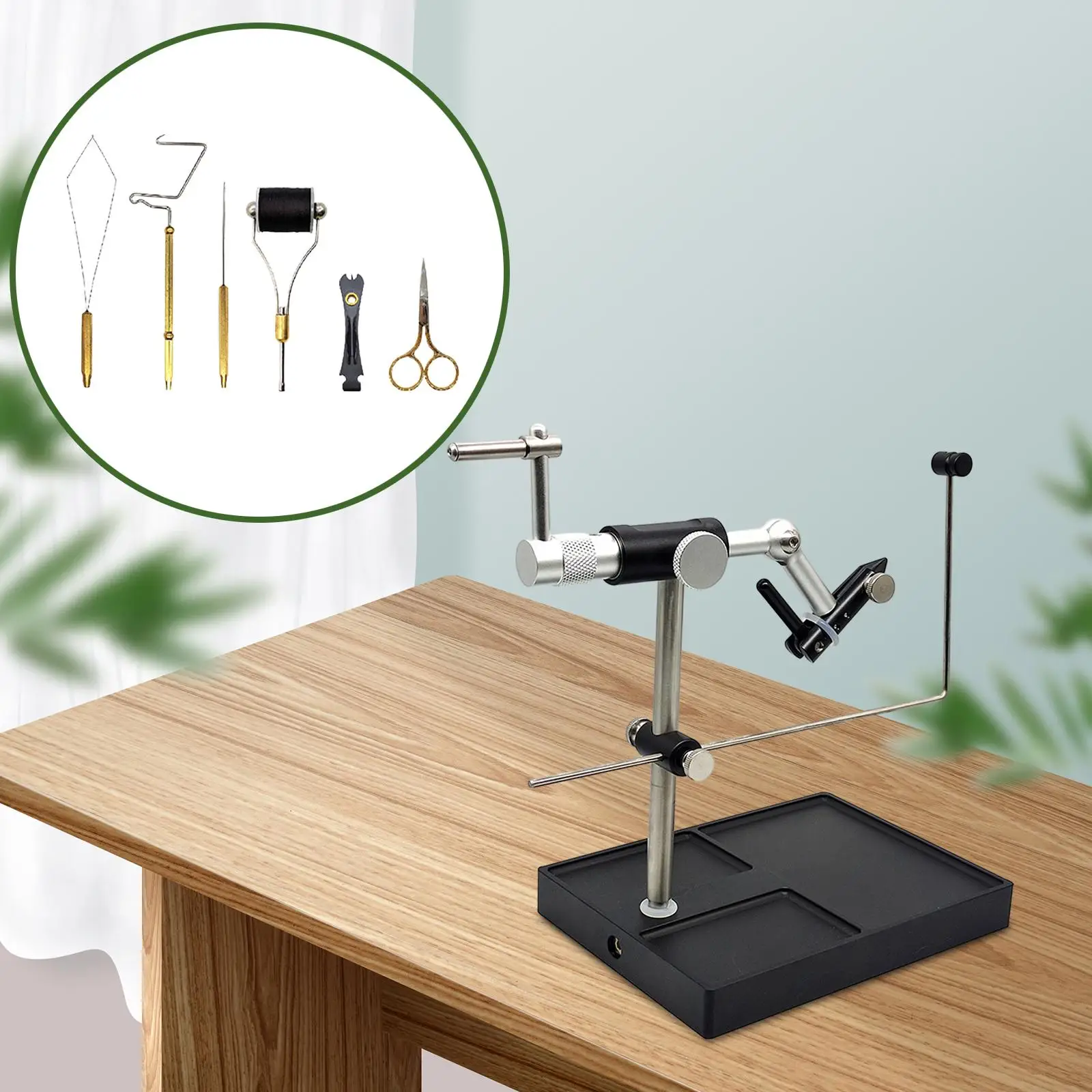 Fly Tying Set Bobbin Thread Holder Scissors Bobbin Threader 360° Rotation Fly Tying Vise and Pedestal for Starter Equipment