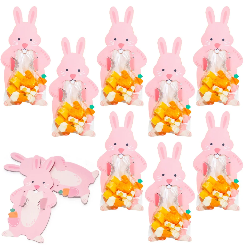 YOUZI 50PCS Candy Bags With Cute Cartoon Rabbit Greeting Card Gift Bag Parties Supplies For Pretzels Cookies Candies Chocolates