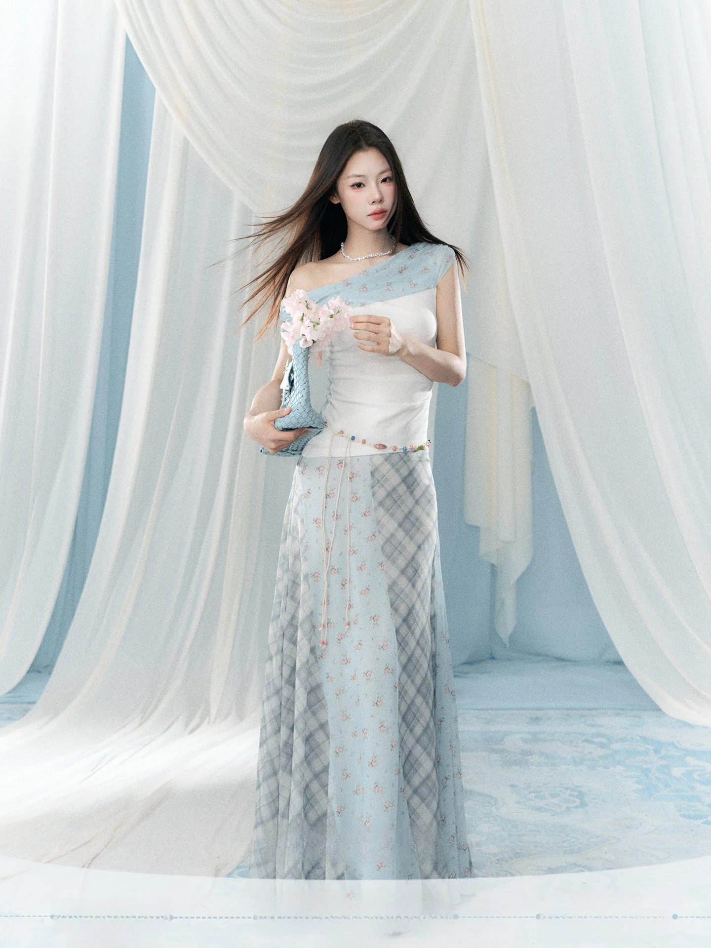 

Spring Summer New Style High Waist A-Line Skirt Women's Irregular Splicing Design Korean Version Commute City Skirt