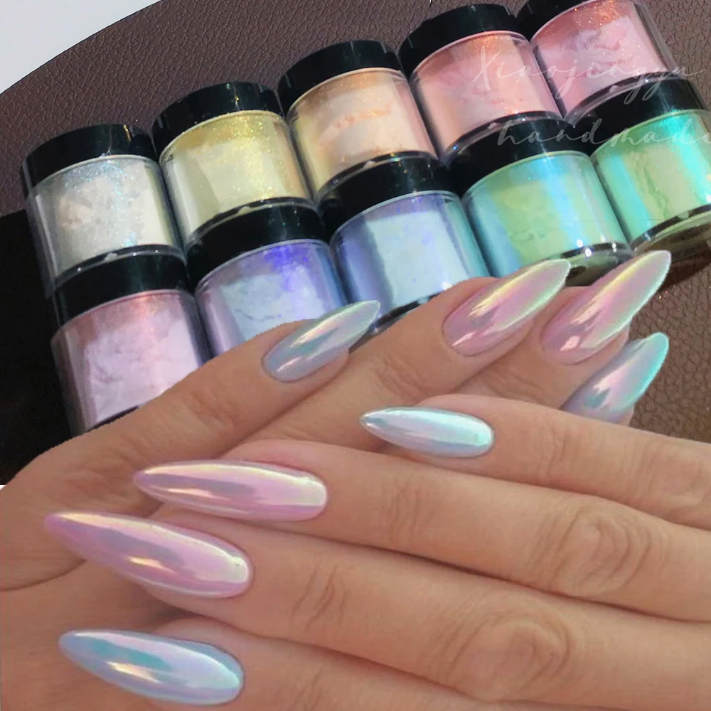 Frascos Aurora polvo de uñas perla brillo de uñas neón brillo uñas cromo polvo de inmersión decoración Aurora pigmento de manicura