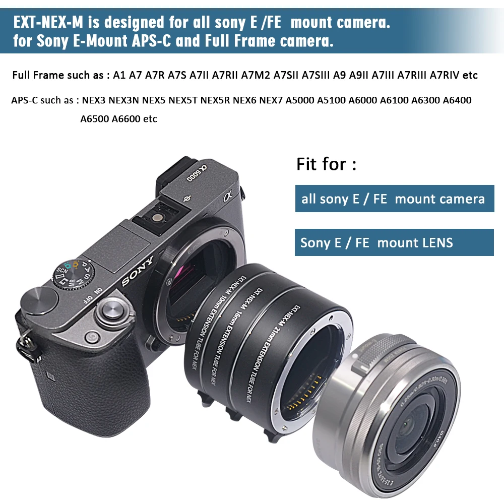Mcoplus 10+16+21 AF Auto Focus Macro Extension Tube Ring for Sony E /FE Mount NEX A6000 A6300 A6500 A7 A7II A7SII A9 A7III A7IV