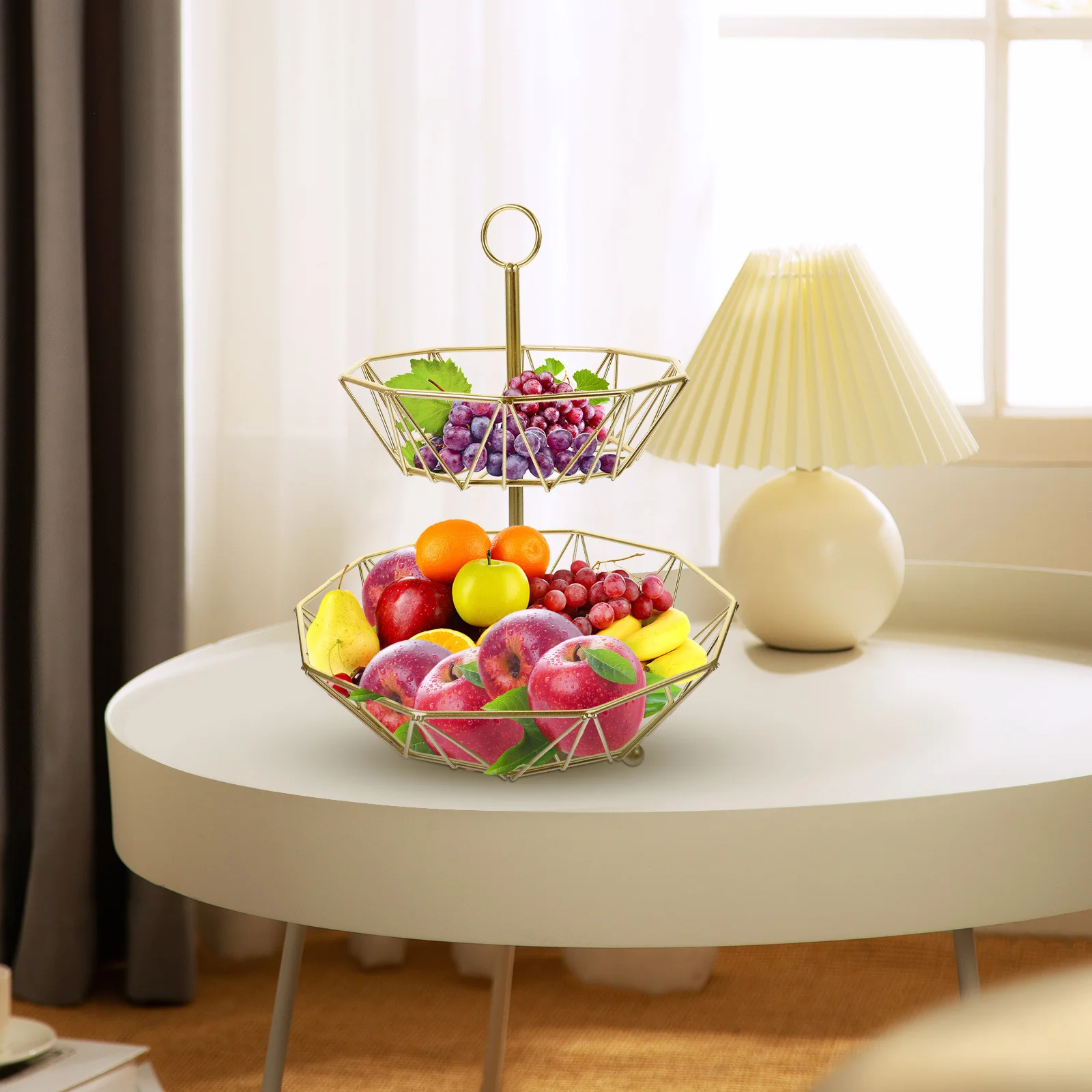 

Three Tier Wire Fruit Basket Stylish Home Fruits Tray for Living Room Kitchen Bar Party Snacks Basket Desktop Fruit Storage