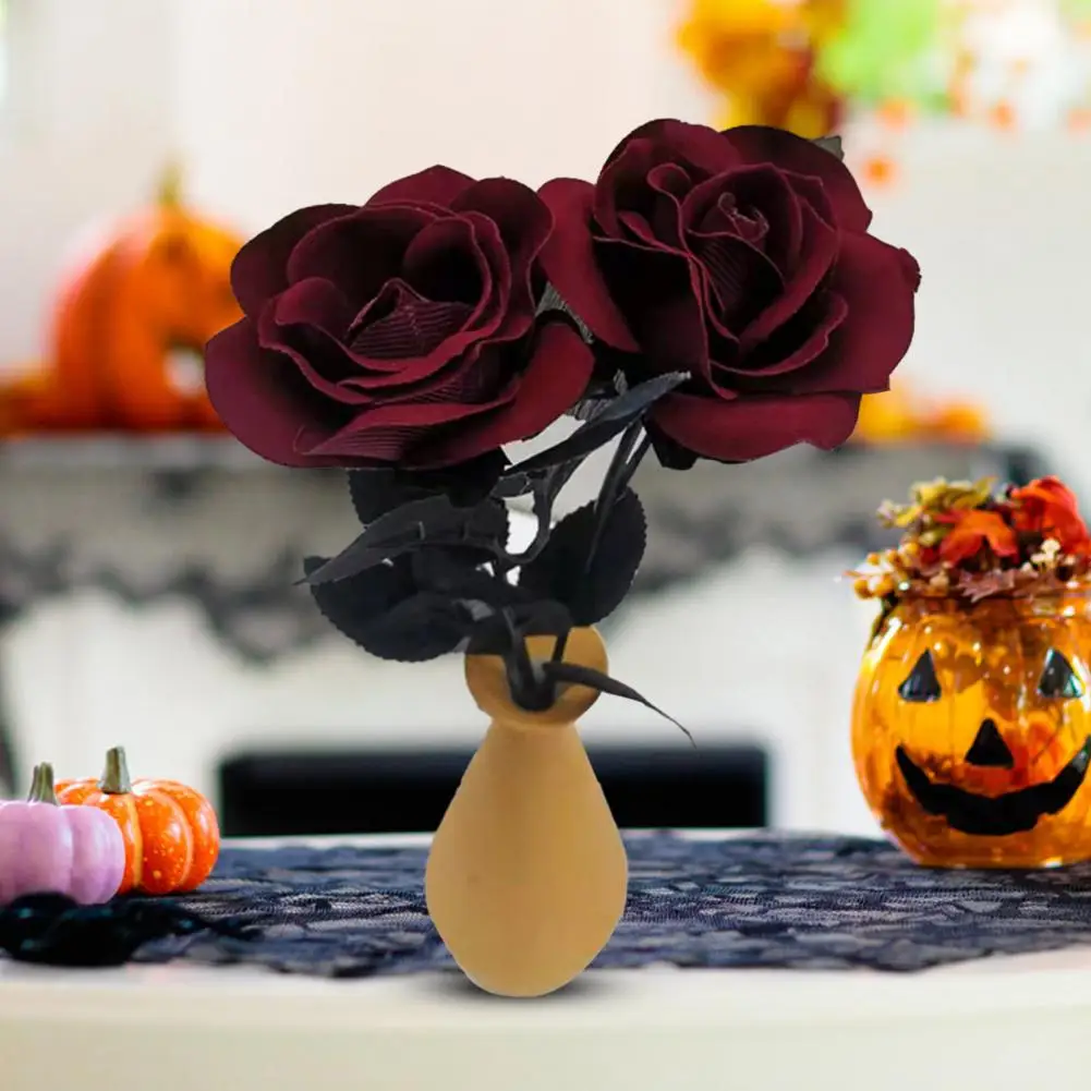 2Pcs Halloween Artificial Flower Decoration Realistic Blood Rose Bouquet Fake Flowers for Ghost Festivals Parties Home Decor