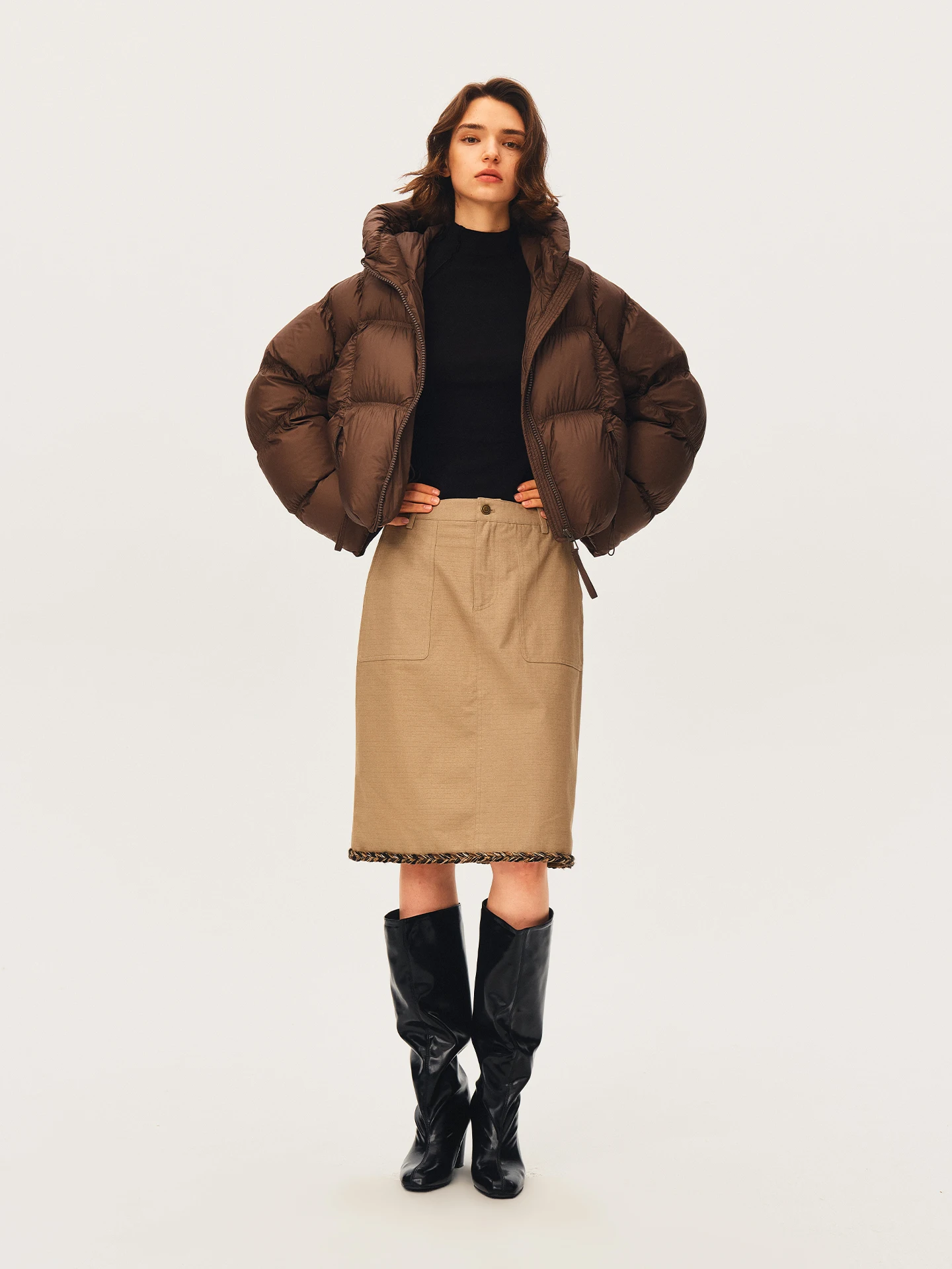 TDDP Vintage Workwear Fringed Straight Cut  Skirt for Women High Waist Cotton Knitted Autumn Winter Design Sensation Skirt