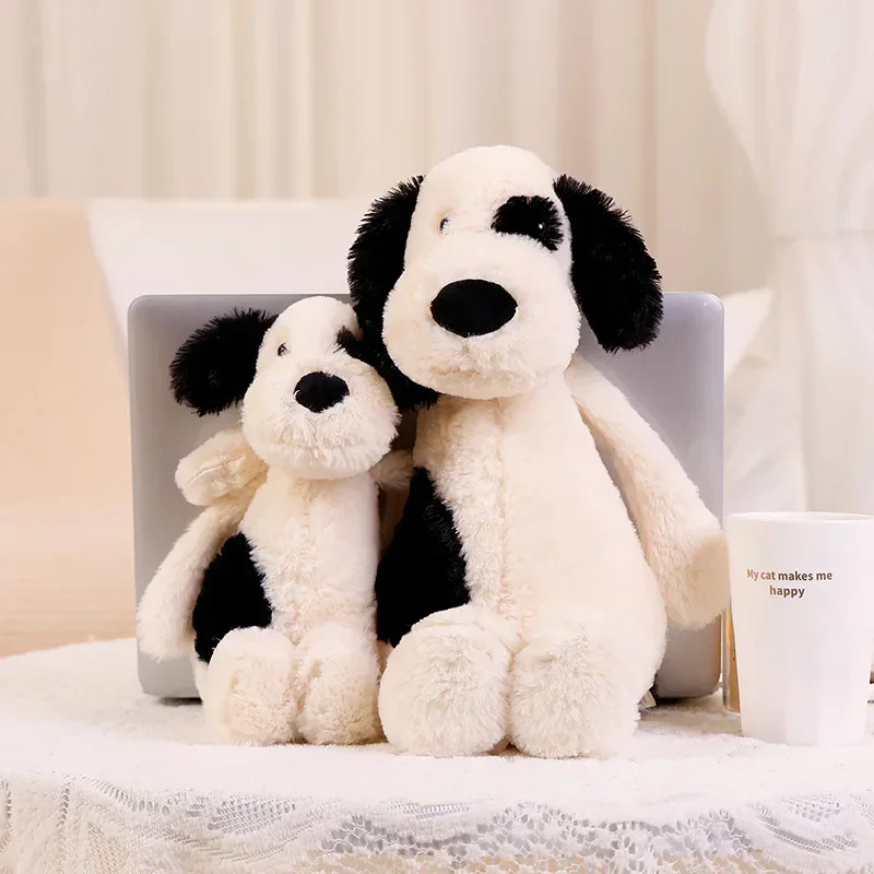 30/42cm Black White Dog Doll Stuffed Fluffy Puppy Doggy Plushie Peluche Soft Comforting Kids Cartoon Animal Present