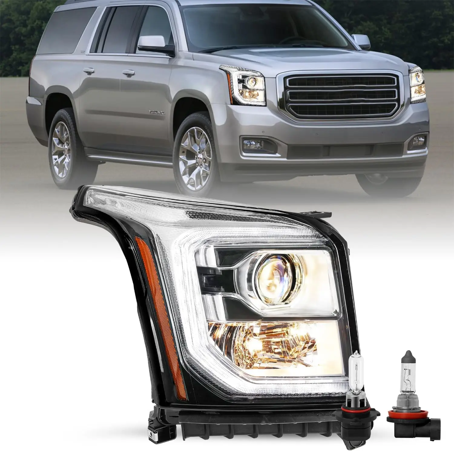 

Замена галогенной фары проектора в сборе для GMC YUKON SLT 2015-2020 гг. | SLE/YUKON XL SLT | SLE со светодиодной подсветкой DRL со стороны пассажира справа