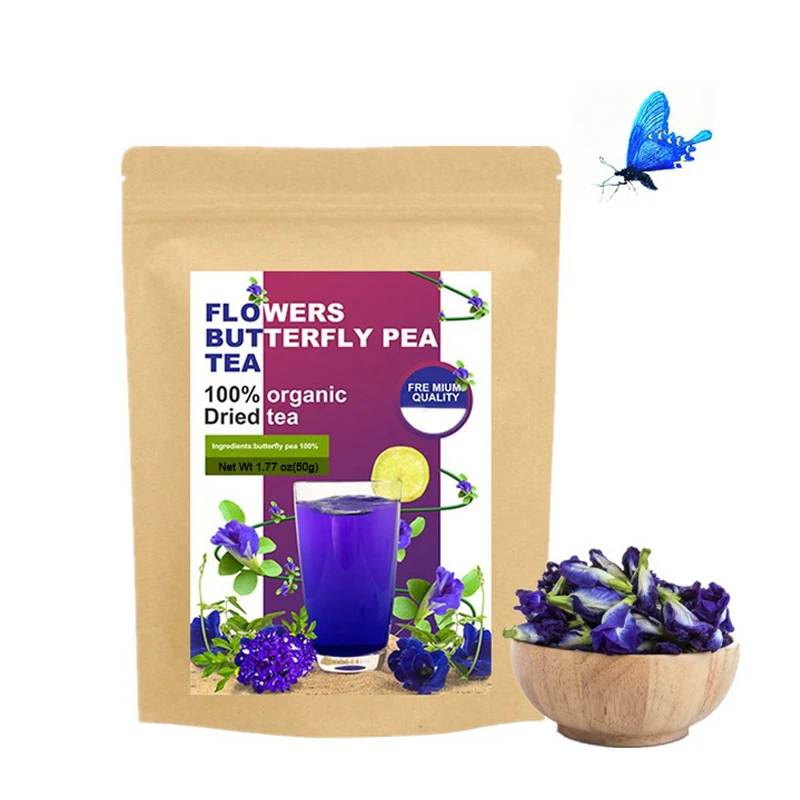 100% Pure Natural Thailand Blue Butterfly Pea Flower Tea Clitoria Ternatea for Baking Coloring Bathing Skin Care 50/100g