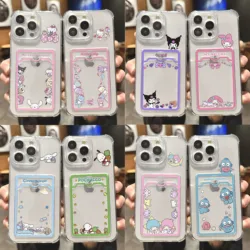 Custodia per carte saniris Hello Kittys Kuromis per iPhone 16 15 14 13 12 11 Mini Pro Max XR XSMax 7 8 Plus SE Cover trasparente Anti-caduta