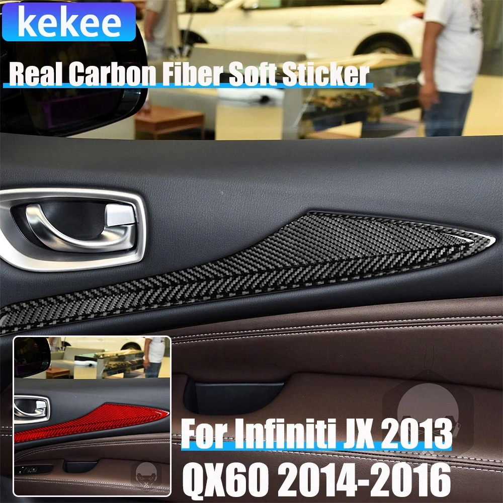 

Настоящее углеродное волокно, автомобильные аксессуары, дверной подлокотник, декоративная накладка, мягкая наклейка для Infiniti JX 2013 QX60 2014 2015 2016
