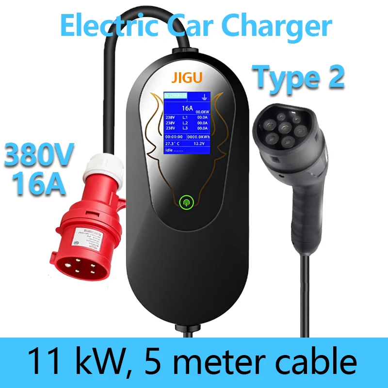 

JIGU TYPE 2 Portable EV Charger 11KW 16A 3Phase Portable electric vehicle charger Car Charger Charging
