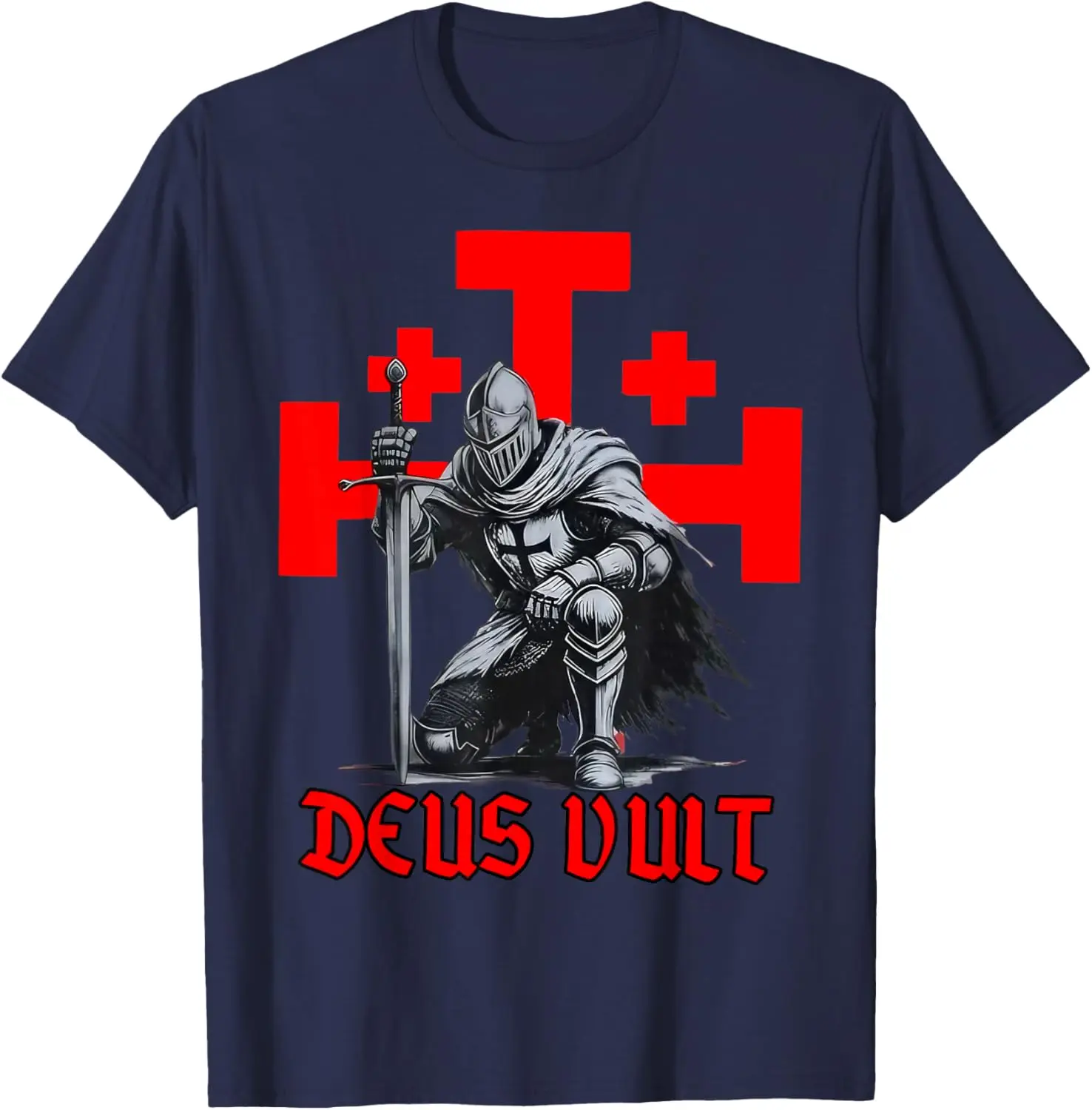 Knights Templar Crusader Deus Vult Cross Medieval Faith T-Shirt 100% Cotton O-Neck Short Sleeve Summer Casual Mens T-shirt