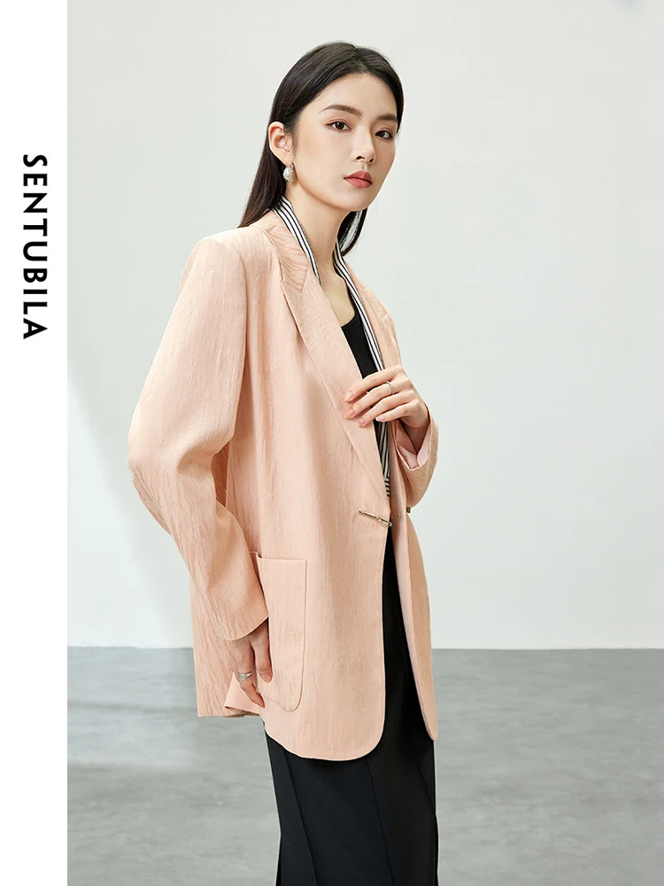 SENTUBILA Textured Blazers for Women 2024 Spring Autumn Fashion Elegant Notched Loose Tailored Coat Female Clothes 141X53766