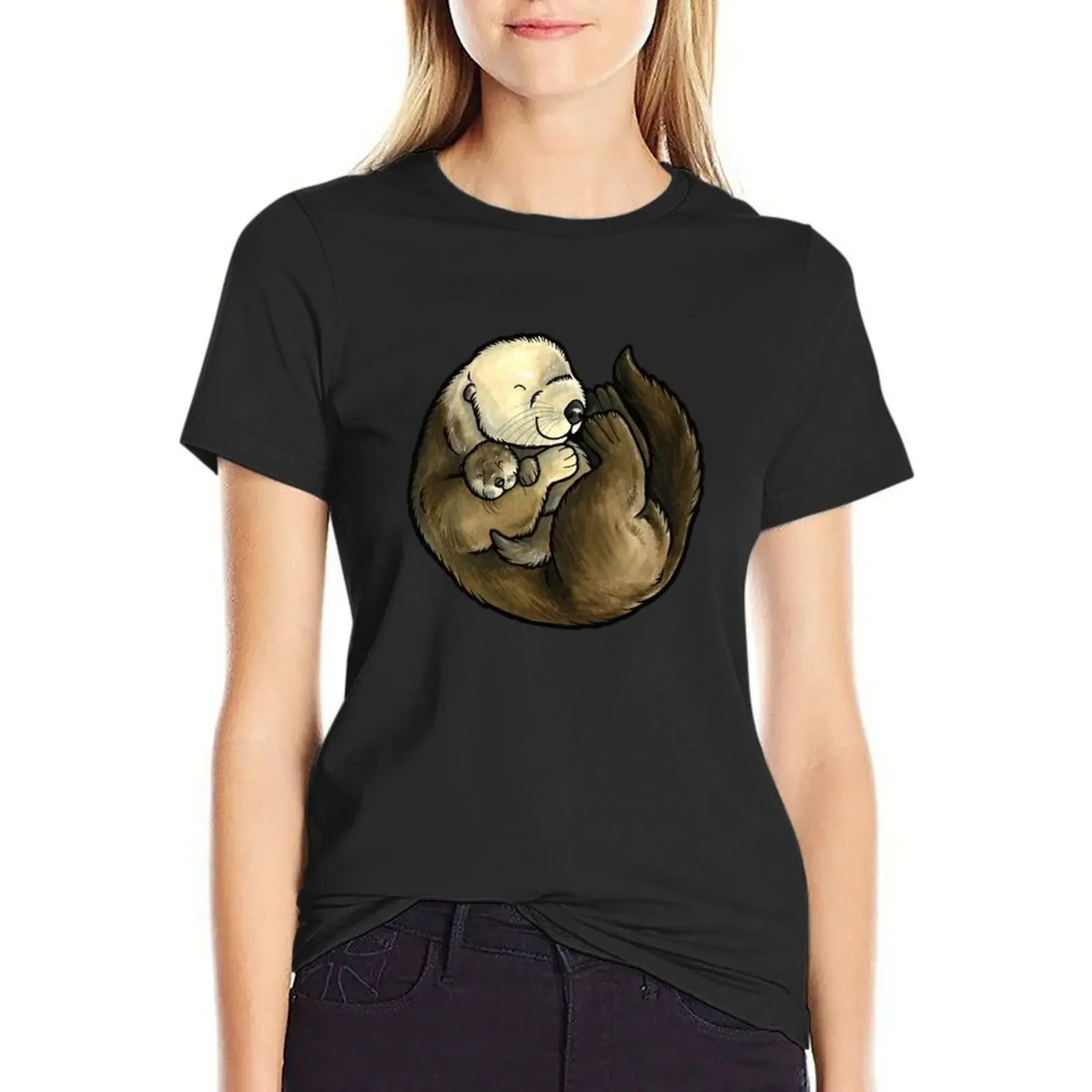 

Sea otter and baby T-Shirt blanks anime clothes graphics Woman T-shirts