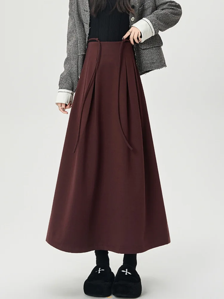 

Юбка-миди трапециевидной формы с высокой талией, женская шерстяная клетчатая плиссированная длинная юбка для похудения, весна-осень-зима, модная корейская юбка