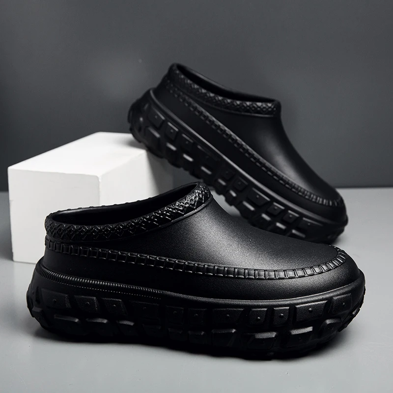 New men's summer anti-slip height-increasing casual and lightweight solid-color clogs without holes