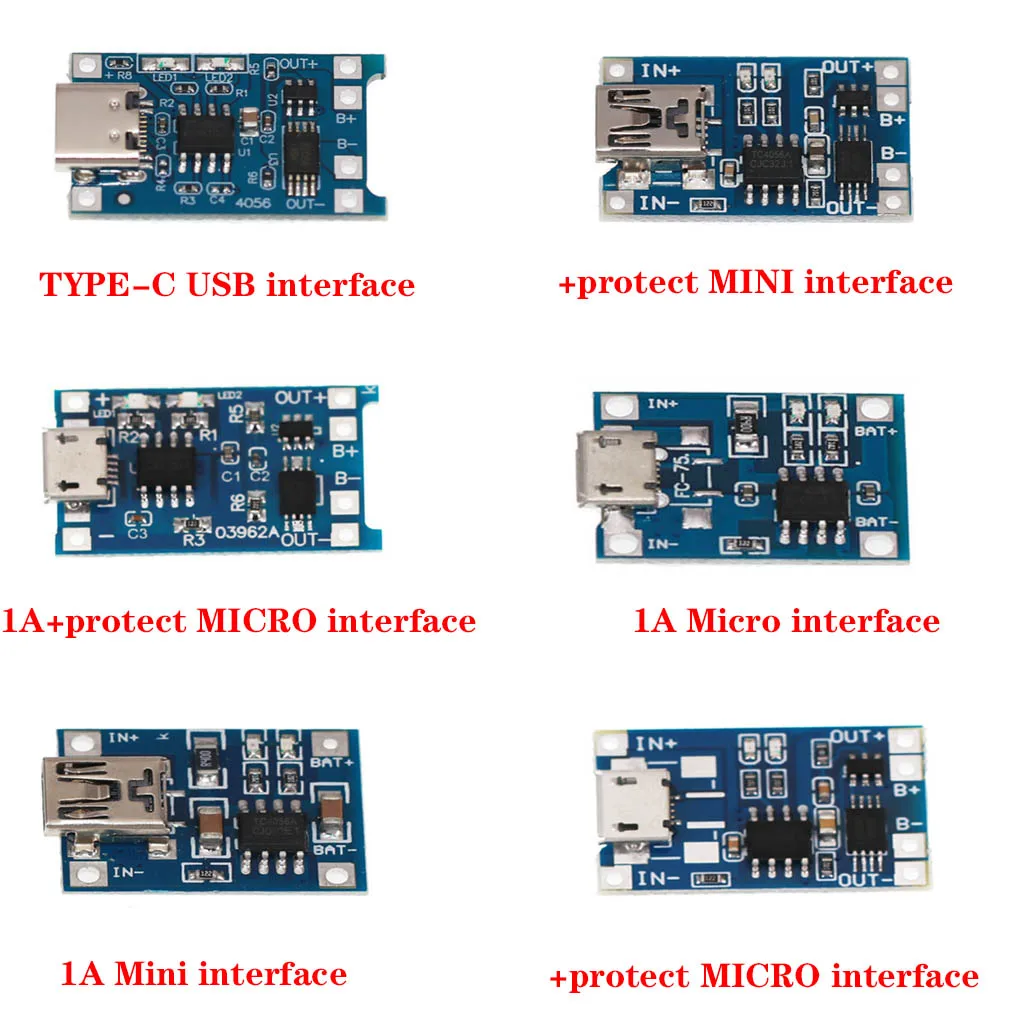 1-5PCS  5V 1A 18650 TP4056 Lithium Battery Charger Module Charging Board With Protection Dual Functions 1A Li-ion