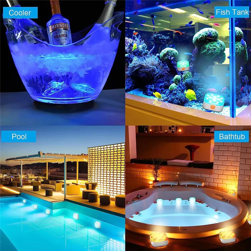 Pool Lights Rechargeable Submersible Led Lights with Remote IP68 Underwater Built-in 2600mAh Battery 16 RGB Color Changing light