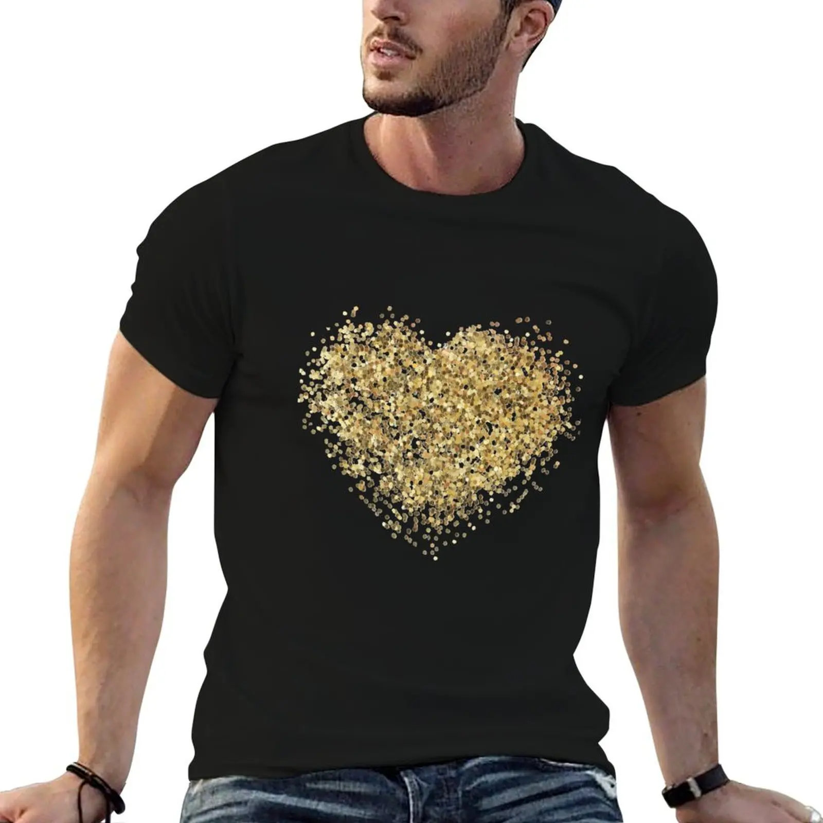 gold glitter heart T-Shirt Work Wear Lightweight Tee