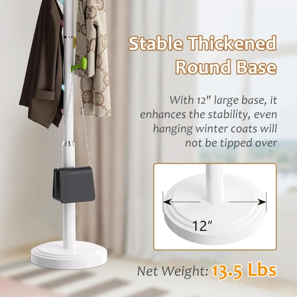 ราวแขวนเสื้อแบบตั้งพื้น ปรับความสูงได้ พร้อมตะขอ ABS 8 อัน ราวแขวนเสื้อเด็กบนฐานกลมที่มั่นคง ขนาดกลาง