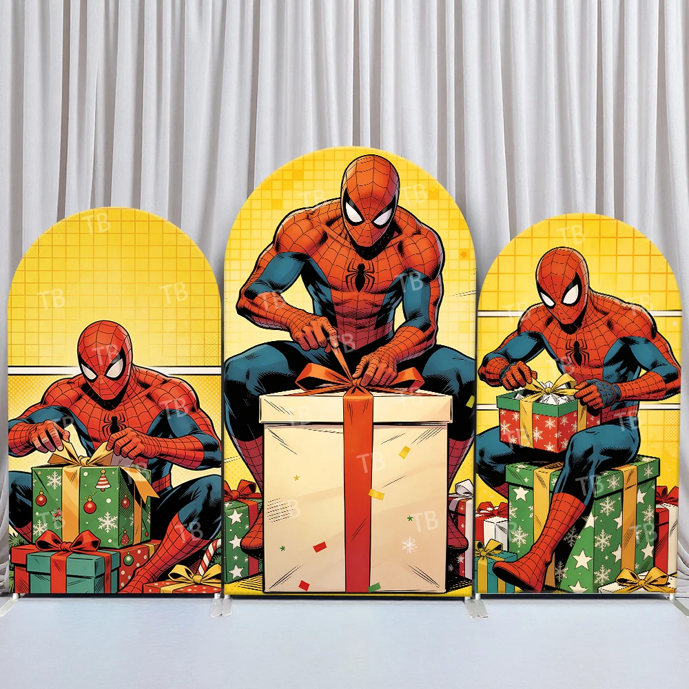 

Marvel Spider-Man Gift Unboxing Arch Backdrop Cover Festive Comic Scene For Kids Birthday Baby Shower Photo Booth Background