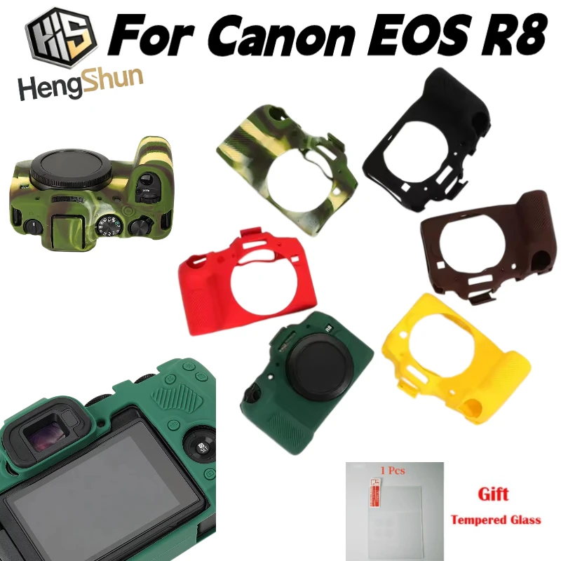 For Canon EOS R8 Protective Soft Silicone Camera Body Case Anti‑Dust Shock‑Absorbing Protective Cover + 1PCS Free Tempered Film