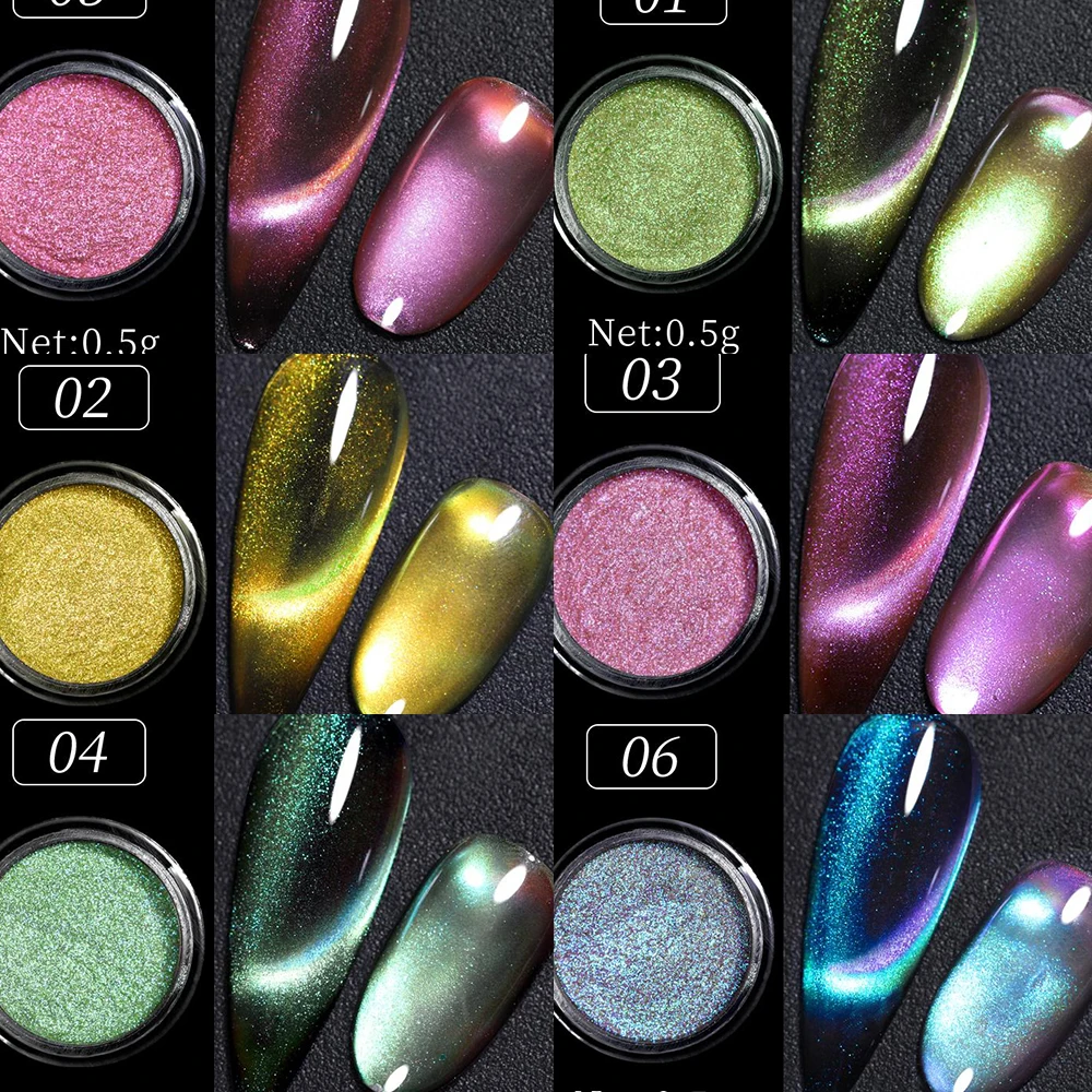 0.5g Cat Magnet Nail Glitter Powder 9D Chameleon Cat Eye Powder Shinning Magic Effect Cat Eye Manicure Chrome Pigment Dust FT*8