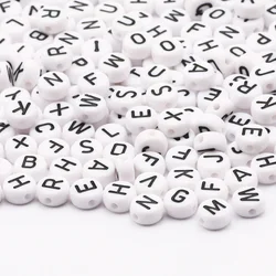 7mm Black White Mixed Letter Acrylic Beads Round Flat Alphabet Spacer Beads For Jewelry Making Handmade Diy Bracelet Necklace