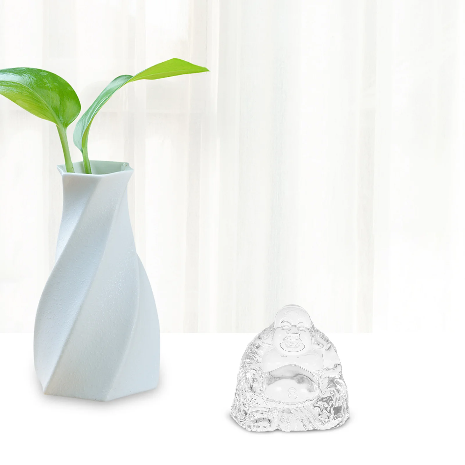 

2pcs Chinese Statue Figure For Desktop Ornaments Maitreya Buddha Sculpture Desktop Decor For Home Office Shelf Statue