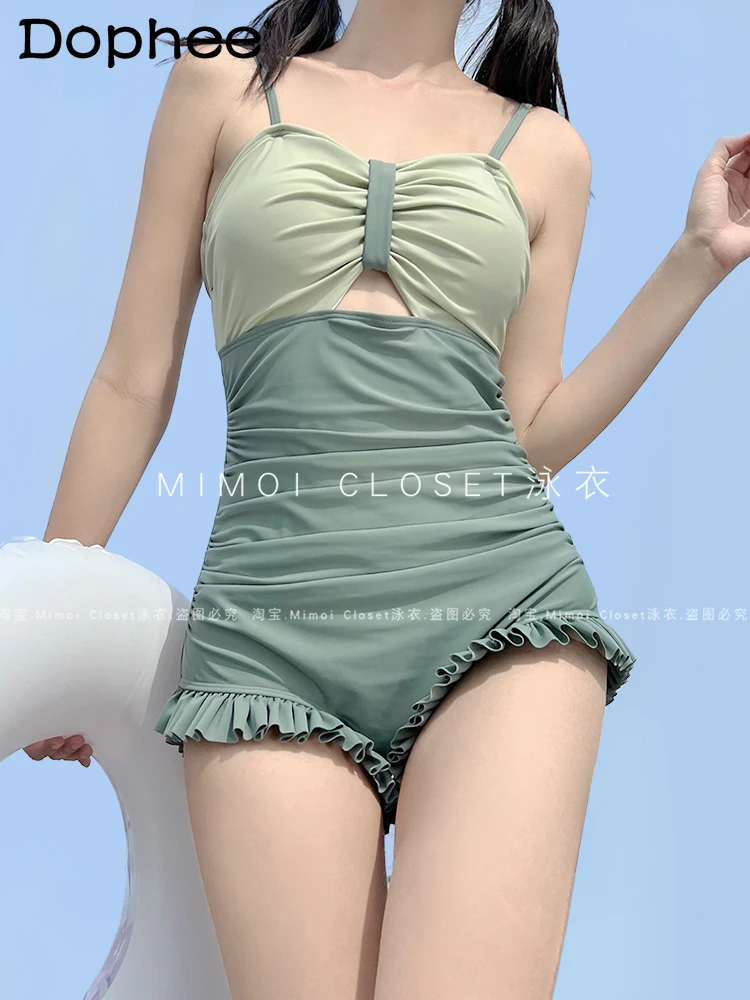 

2024 Summer New Matcha Green Sexy One Piece Swimsuit Women Japanese Lolita Style Cute Hot Spring Bathing Swimsuit Female