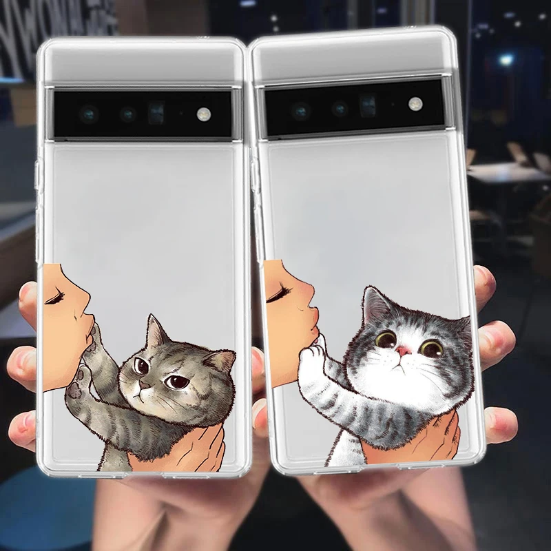 Kiss Cat Cute Kitten Cartoon Phone Case For Google Pixel 8 7 6 Pro 6A 5 4 5A 4A 3A XL 5G Silicone Shockproof Soft Clear Cover