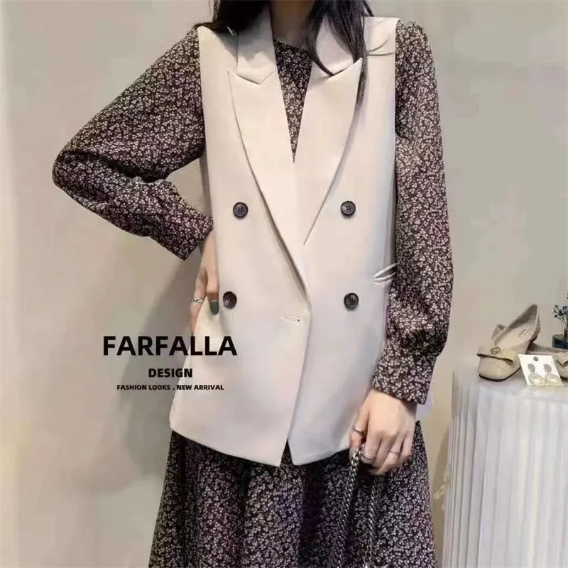 Suit Vest Jacket Women 2024Spring Autumn New Double-Breasted Sleeveless Coat Ladies Korean Fashion Blazer Waistcoat Tops Female