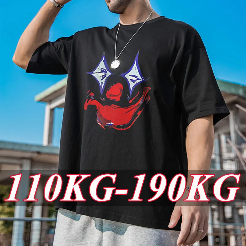 

Мужская футболка больших размеров 110-190 кг, 1XL-7XL, корейские модные свободные футболки с картонным принтом, большие топы с короткими рукавами, универсальный наряд