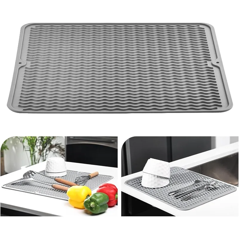 Silicone Drying Mat Foldable Heat Insulation Soft Rubber Dishes Sink Mat Table Kitchen Home Anti Slip Drying Dishes Drain Mat