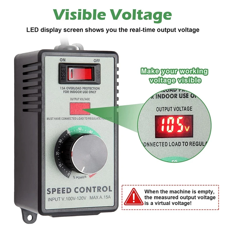 AC 모터 속도 컨트롤러 플라스틱 과부하 보호 스위치 및 전압 LED 디스플레이 화면, 미국 플러그, 1 개