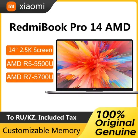 Xiaomi RedmiBook Pro 14 Laptop 14 Inch 2.5K Display Screen AMD Ryzen R5-5500U R7-5700U 16GB 512GB AMD Radeon Graphics Notebook