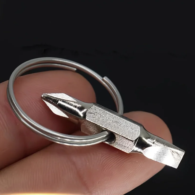 1pc Mini Metal Multi-functional Pocket Repair Tool, Portable Keychain Screwdriver Set with Slotted & Phillips Cross