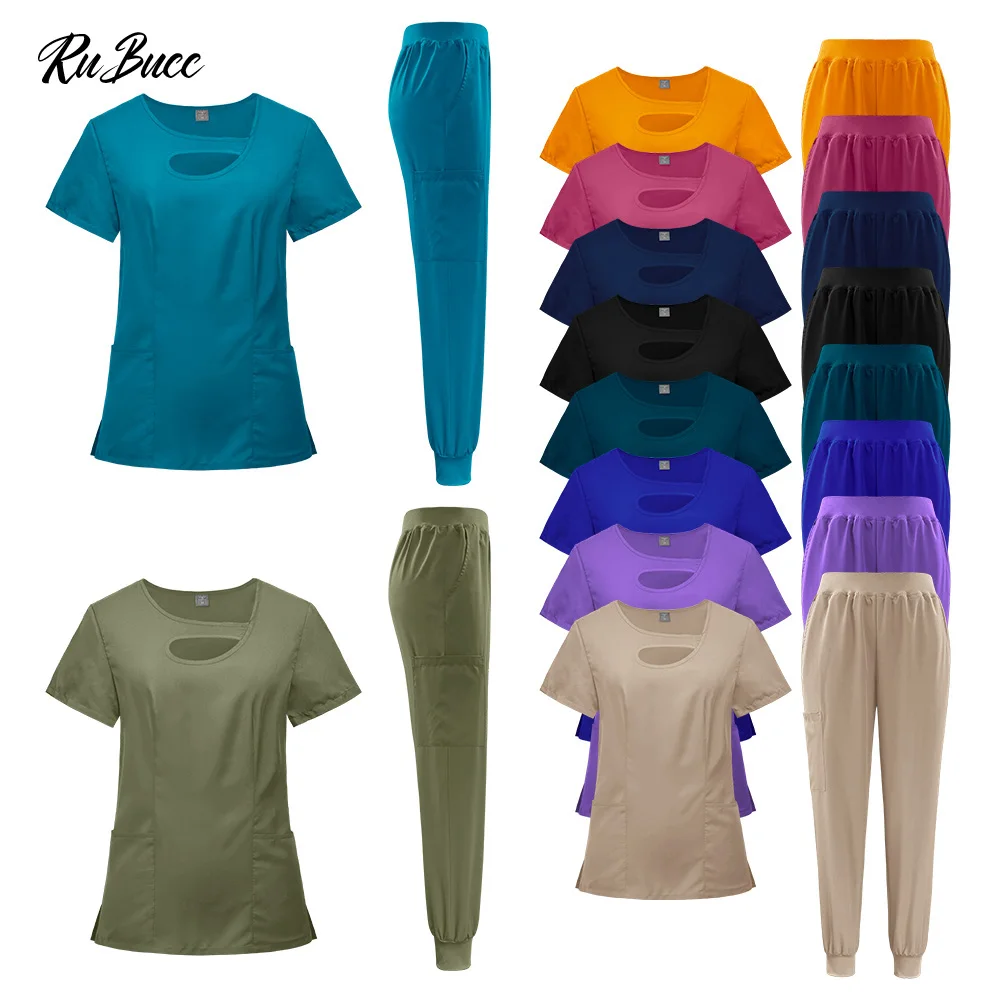 

Wholesale Pet Grooming Working Clothes Short Sleeved Scrubs Costume Women Solid Color Pharmacy Work Suits Nursing Uniform Summer