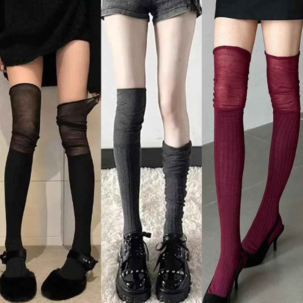 

Spliced High Knee-High Stacked Socks Fashion Solid Colors JK Simple Women's Socks Ankola Red Fall Winter Long Sock Stacking Date