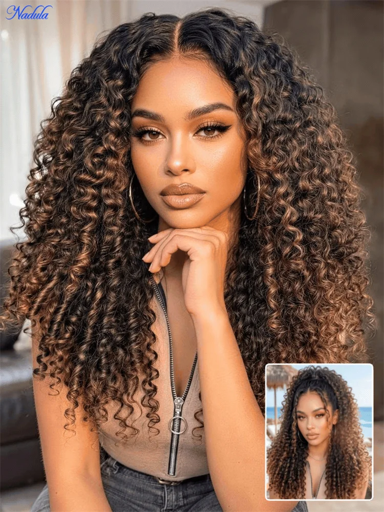 

Nadula 7x5 Bye Bye Slip™ Glueless Wig Chestnut Brown Ombre Burmese Curly With Finger Coil Ends Drawstring Human Hair Wig