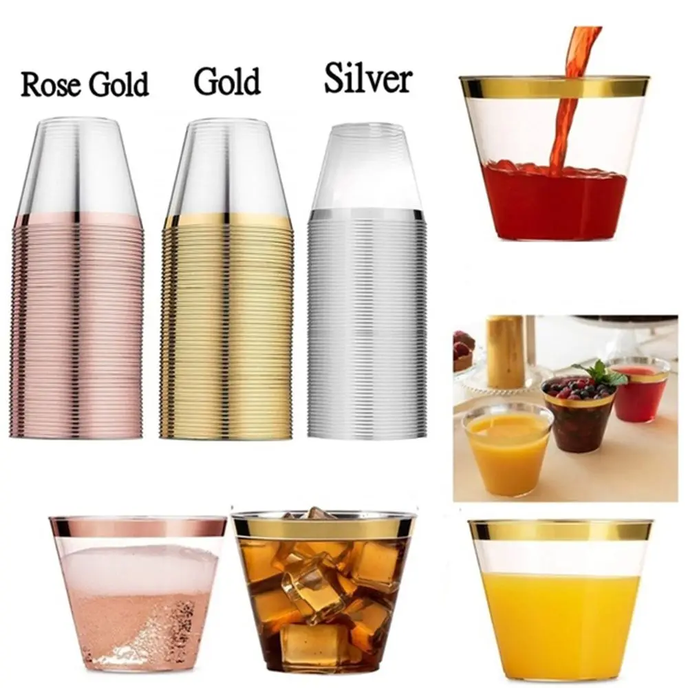 Disposable Plastic Cups Transparent Cups Disposable Kitchenware Birthday Party Wedding Supplies Kitchen Dining Bar Supplies
