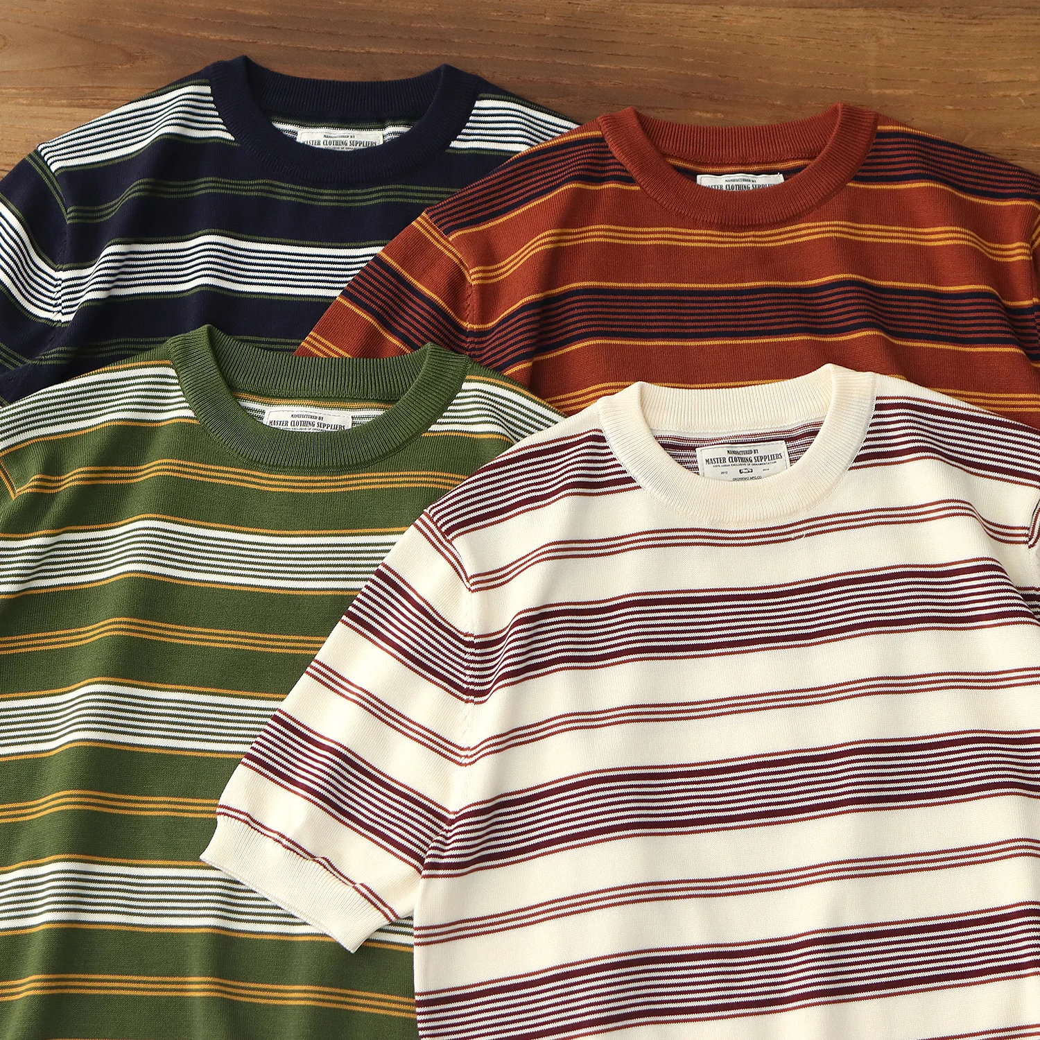 Summer New American Vintage Crew-neck breathable Striped Short-sleeved T-shirt Fashion Trend Lyocell Tencel Sweater Casual Tops