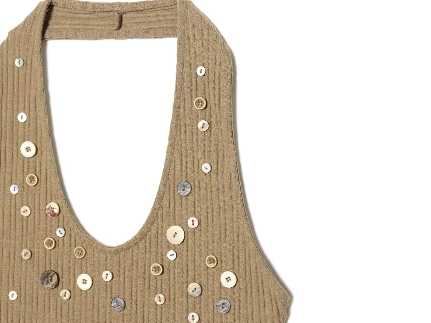 2026 Spring and Summer New Sleeveless Halter Collar Ribbed Button Decoration French Hot Girl Vest + Ribbed Shorts Set