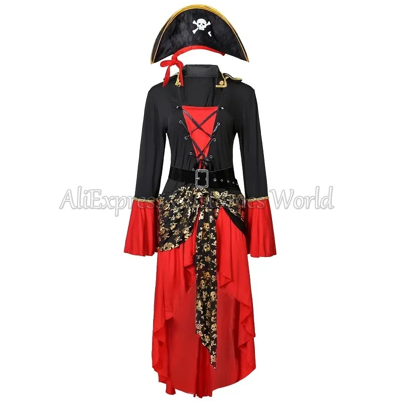 HN8 Female Caribbean Pirates Captain Cosplay Costume Halloween Suit Gothic Jack Woman Fancy Dress Role Playing Cosplay Suit 8…Gf