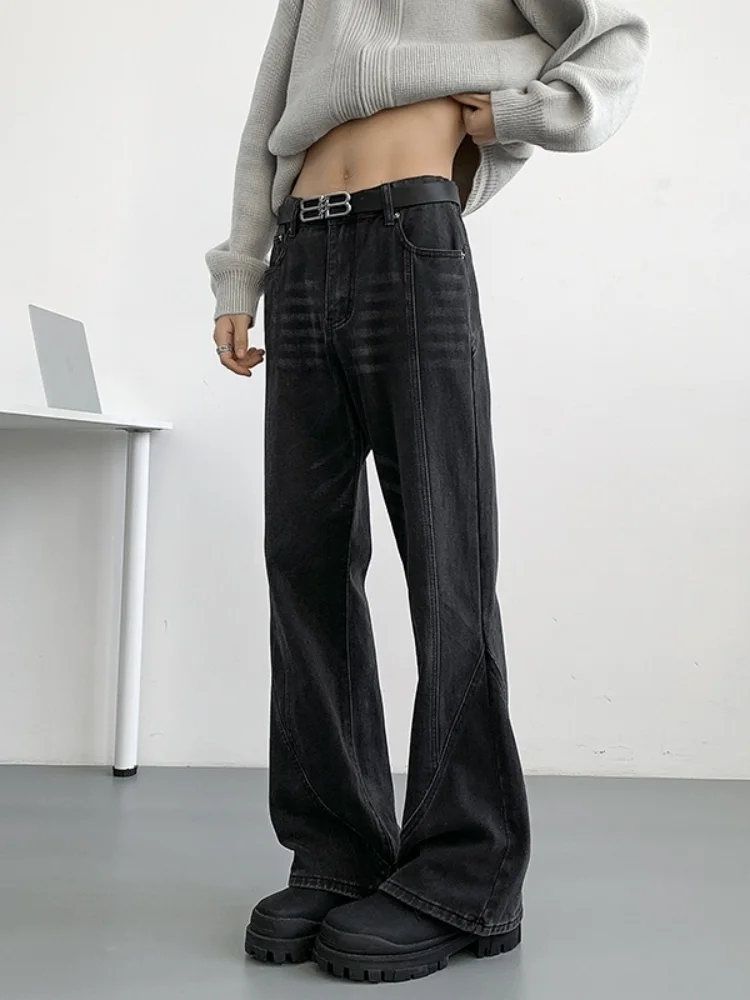 

Retro American Decomposed Men's Jeans Autumn Washed Wide Leg Pants Trendy Brand Micro Flared Floor-Length Trousers