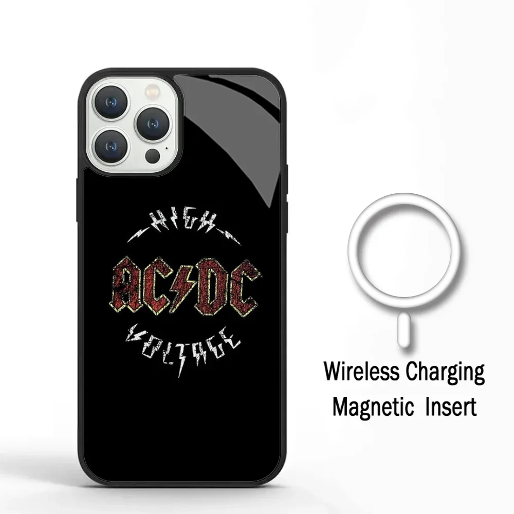 Ac-Dc Rock Band Phone Case For IPhone 11 12 13 14 15 Plus Pro Max Mirror Acrylic Cover For Magsafe Wireless Charging