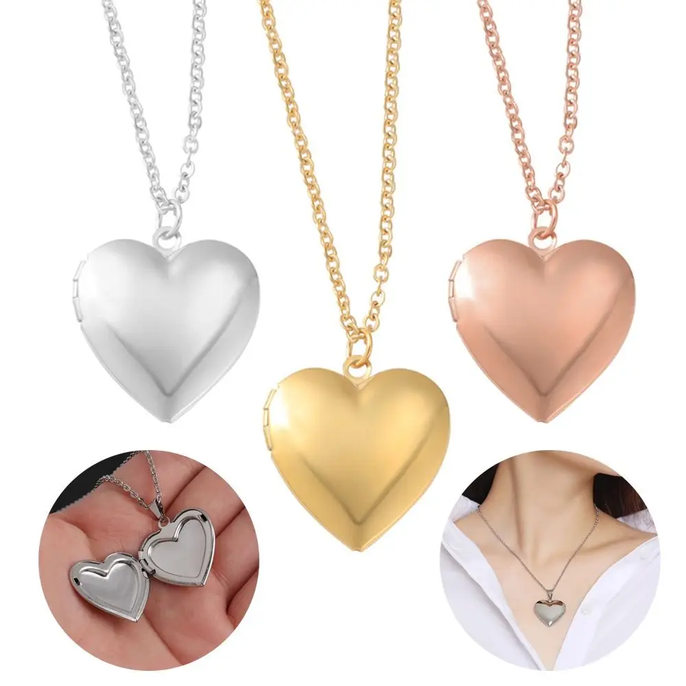 Heart Shaped DIY Photo Frame Pendant Necklace for Women Mirror Polish Stainless Steel Locket Pendant Necklace Family Lover